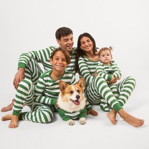 LEVERET -  Kids Footed Cotton Matching Family Pajama  Green & White